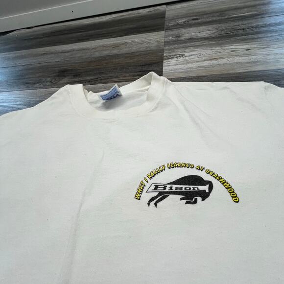 Vintage 90s‎ Beachwood Bisons White Mens Large Sex Ed Funny School Joke T-Shirt - Picture 3 of 10